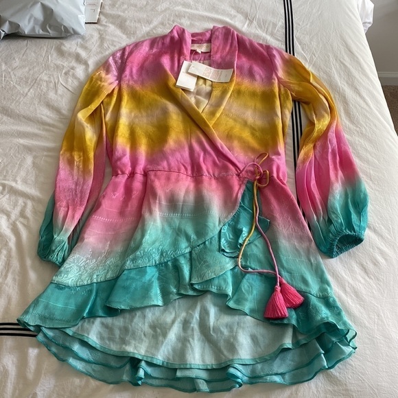 Rococo Sand- NWT Multicolored Ombré Longsleeve Wrap Mini Dress - Picture 7 of 7
